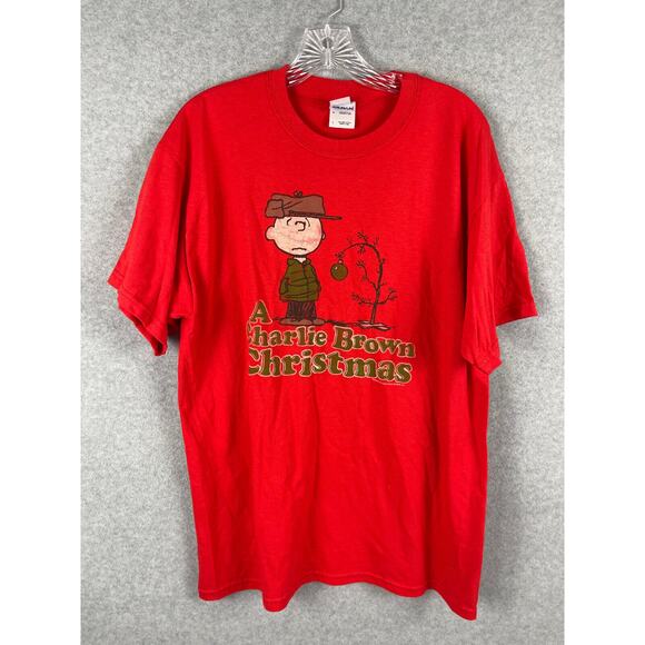 Charlie Brown Christmas T-Shirt Gildan Heavy Cotton Red Adult L - Picture 1 of 5